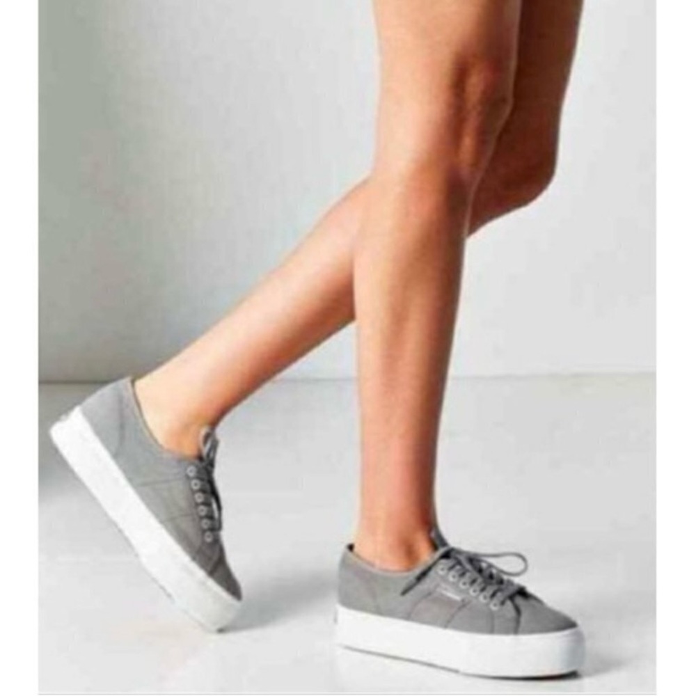 Superga Cotu Grey Cavas Platform Sneakers EU 37.5 US 7